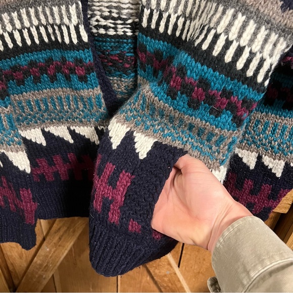 🐑Inca Trail Wool Chunky Knit Sweater Grey Purple Teal Unisex One Size Equador - Picture 7 of 8